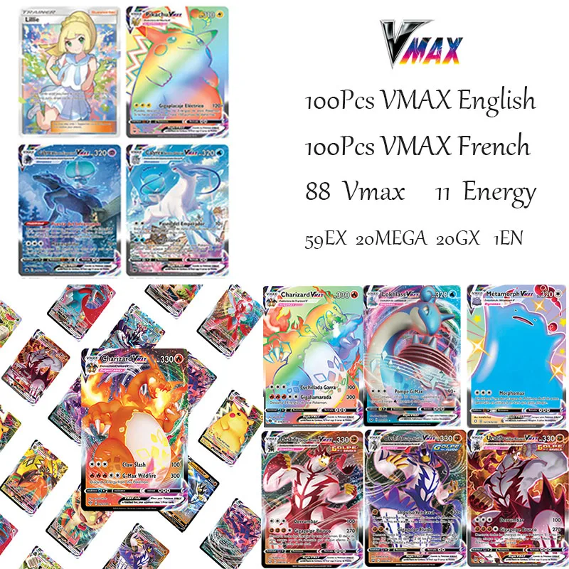 100 шт. Pokemon Vmax французская фотография дракофэ Пикачу торгаморд Charizard Energy торговая карточка Игра коллекционная карточка
100 шт. Pokemon Vmax французская фотография дракофэ Пикачу торгаморд Charizard Energy торговая карточка Игра коллекционная карточка