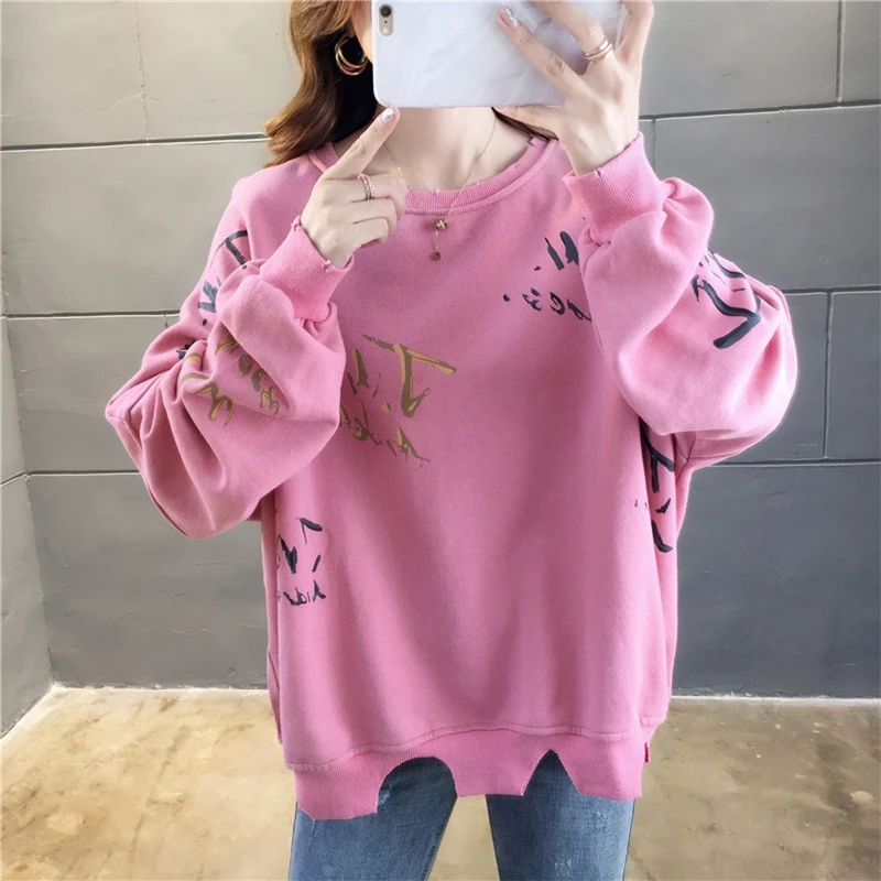 Women Spring Autumn Long Sleeves Round Neck Sweatshirt Solid Color Irregular Hem Printed Casual Pullover Loose Tops Jumper
Women Spring Autumn Long Sleeves Round Neck Sweatshirt Solid Color Irregular Hem Printed Casual Pullover Loose Tops Jumper