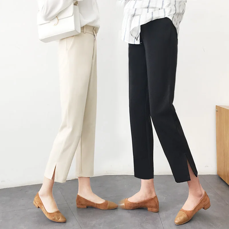 

Spring summer new style explosive loose casual suit pants women's nine point straight leg pants slit high waist cigarette pants