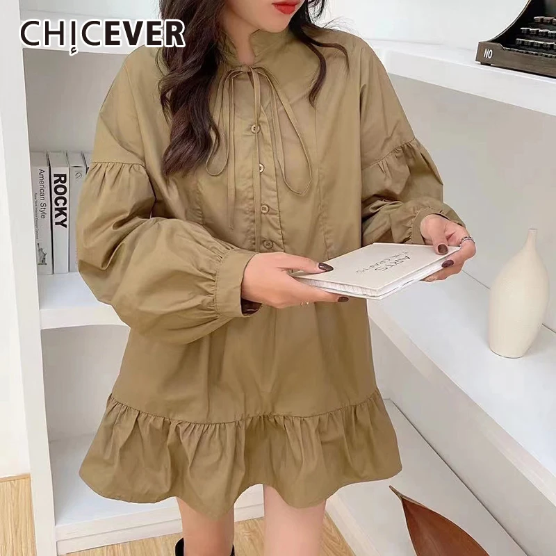 CHICEVER повседневное корейское модное платье для женщин с воротником-стойкой и рукавами-фонариками, с высокой талией, однотонные мини-платья, ...
CHICEVER повседневное корейское модное платье для женщин с воротником-стойкой и рукавами-фонариками, с высокой талией, однотонные мини-платья, ...