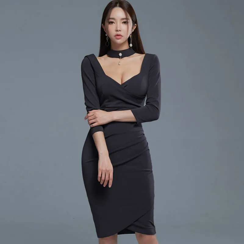 Spring V-Neck 3/4 Sleeve Black Pencil Vestidos Bodycon Knee-Length Office Dresses For Women
Spring V-Neck 3/4 Sleeve Black Pencil Vestidos Bodycon Knee-Length Office Dresses For Women