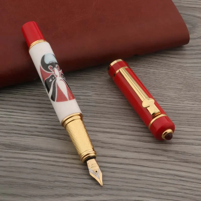 

2022 New Ceramics Fountain Pen Classic Facial Design Of Peking Opera Red Golden Stationery Office School Supplies Ink Pen