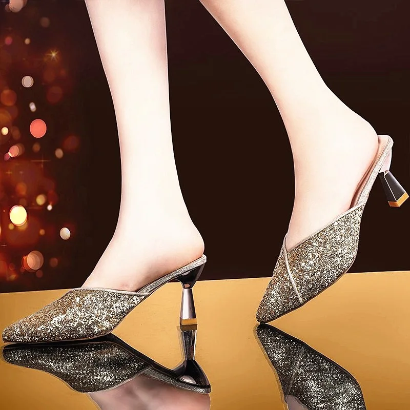 Bling Gold Slippers Women Slides Ladies Stiletto Shoes Pointed Toe Flip Flops Zapatillas Mujer Casa Sapatos Femininos
Bling Gold Slippers Women Slides Ladies Stiletto Shoes Pointed Toe Flip Flops Zapatillas Mujer Casa Sapatos Femininos