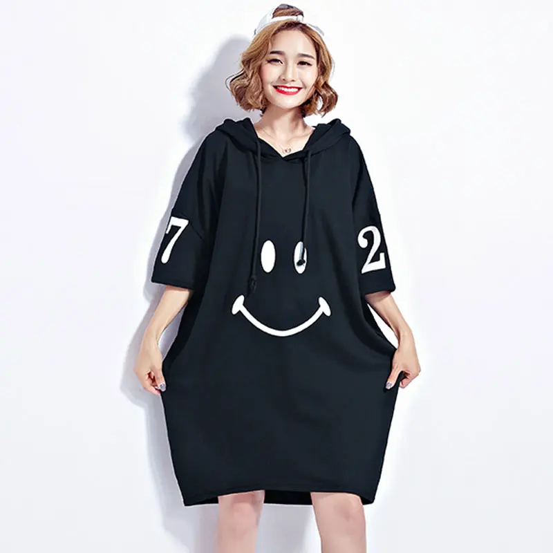 Summer Fashion Women T-Shirt Dress Loose Large Size Cartoon Printed Hooded Sweater 2022 New Trend Thin Dress Black LL68
Summer Fashion Women T-Shirt Dress Loose Large Size Cartoon Printed Hooded Sweater 2022 New Trend Thin Dress Black LL68