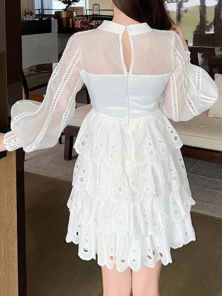 Solid color sexy perspective lantern sleeve waist waist embroidery hollow multi-level dress ladies autumn new style puff skirt 
Solid color sexy perspective lantern sleeve waist waist embroidery hollow multi-level dress ladies autumn new style puff skirt