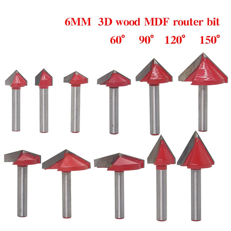 1pc 60/90/120/150 Degree Wood Router Bits with 6mm shank Wood Trimmer 3D MDF Router Bit Milling Cutter Carving Wood Knife
1pc 60/90/120/150 Degree Wood Router Bits with 6mm shank Wood Trimmer 3D MDF Router Bit Milling Cutter Carving Wood Knife