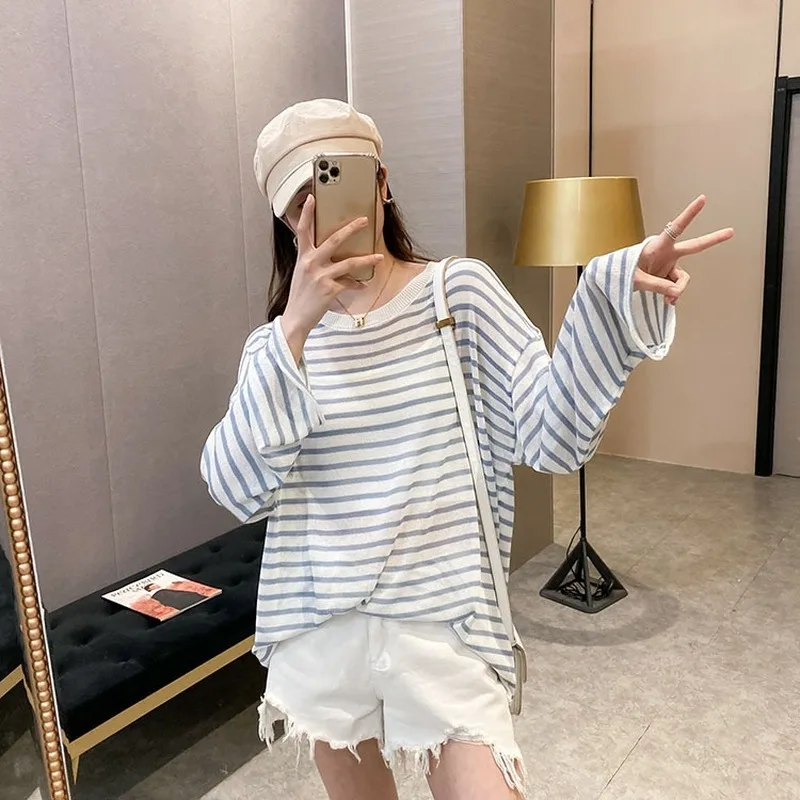Sweater Women's Long Sleeve Shirts 2018 Sweet Regular Solid Round Collar Regular Loose and Thin Pullover Loose Ice Silk Summer
Sweater Women's Long Sleeve Shirts 2018 Sweet Regular Solid Round Collar Regular Loose and Thin Pullover Loose Ice Silk Summer
