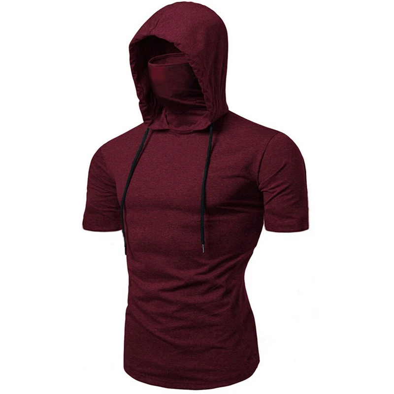 Fashion Short-Sleeved Mask Hooded Tops Men Casual Elastic Solid Fitness Hip Hop Slim Fit Male top tees Streetwear M-3XL
Fashion Short-Sleeved Mask Hooded Tops Men Casual Elastic Solid Fitness Hip Hop Slim Fit Male top tees Streetwear M-3XL