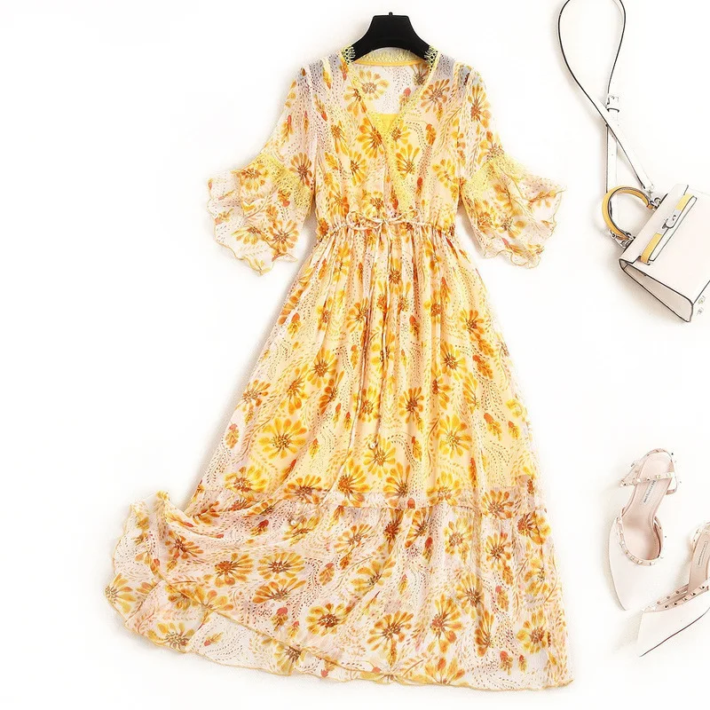 New Arrival Spring Dresses for Women 2020 Fashion Lace Patchwork Floral Print Mid Calf Casual Bohemian Silk Dresses
New Arrival Spring Dresses for Women 2020 Fashion Lace Patchwork Floral Print Mid Calf Casual Bohemian Silk Dresses