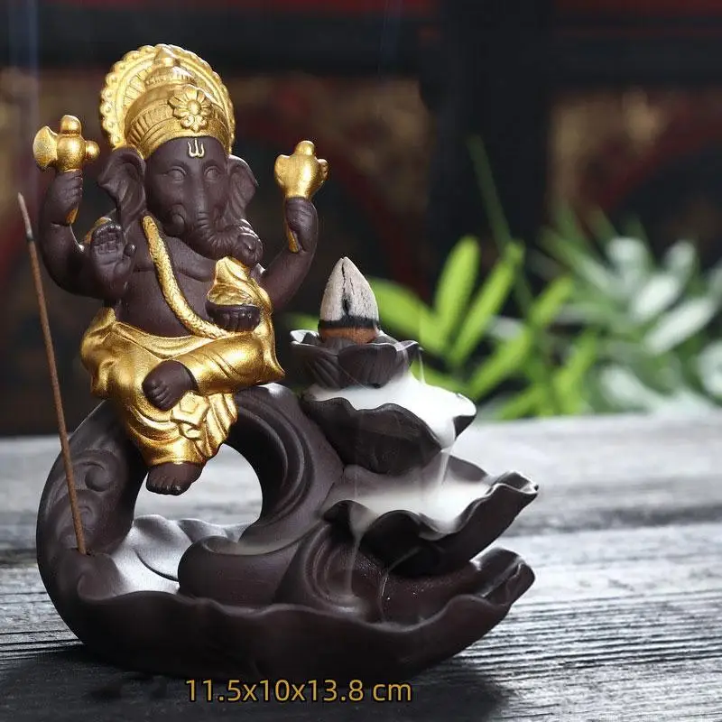 Ganesha Backflow Incense Burner Elephant God Emblem Auspicious And Success Ceramic Cone Censer Home Decor Incense Stick Holder 
Ganesha Backflow Incense Burner Elephant God Emblem Auspicious And Success Ceramic Cone Censer Home Decor Incense Stick Holder