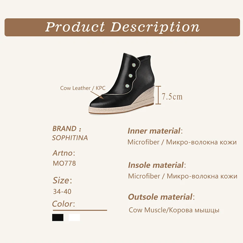 SOPHITINA Straw Shoes Women Casual Wedges Button Non-Slip Zipper Ankle Boots Pointed Toe High Heel Fashion Women Boots MO778
SOPHITINA Straw Shoes Women Casual Wedges Button Non-Slip Zipper Ankle Boots Pointed Toe High Heel Fashion Women Boots MO778