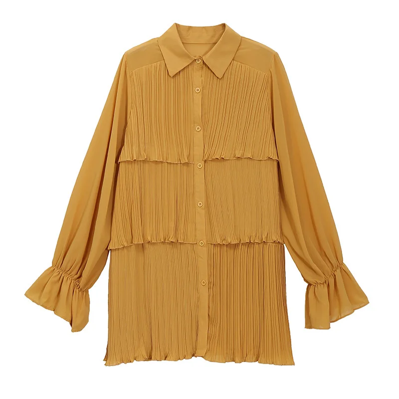 SeeBeautiful Simple Pleated Ruffles Stitching Loose Shirt Lapel Long Sleeve Single Breasted New Fashion 2021 Summer E926
SeeBeautiful Simple Pleated Ruffles Stitching Loose Shirt Lapel Long Sleeve Single Breasted New Fashion 2021 Summer E926