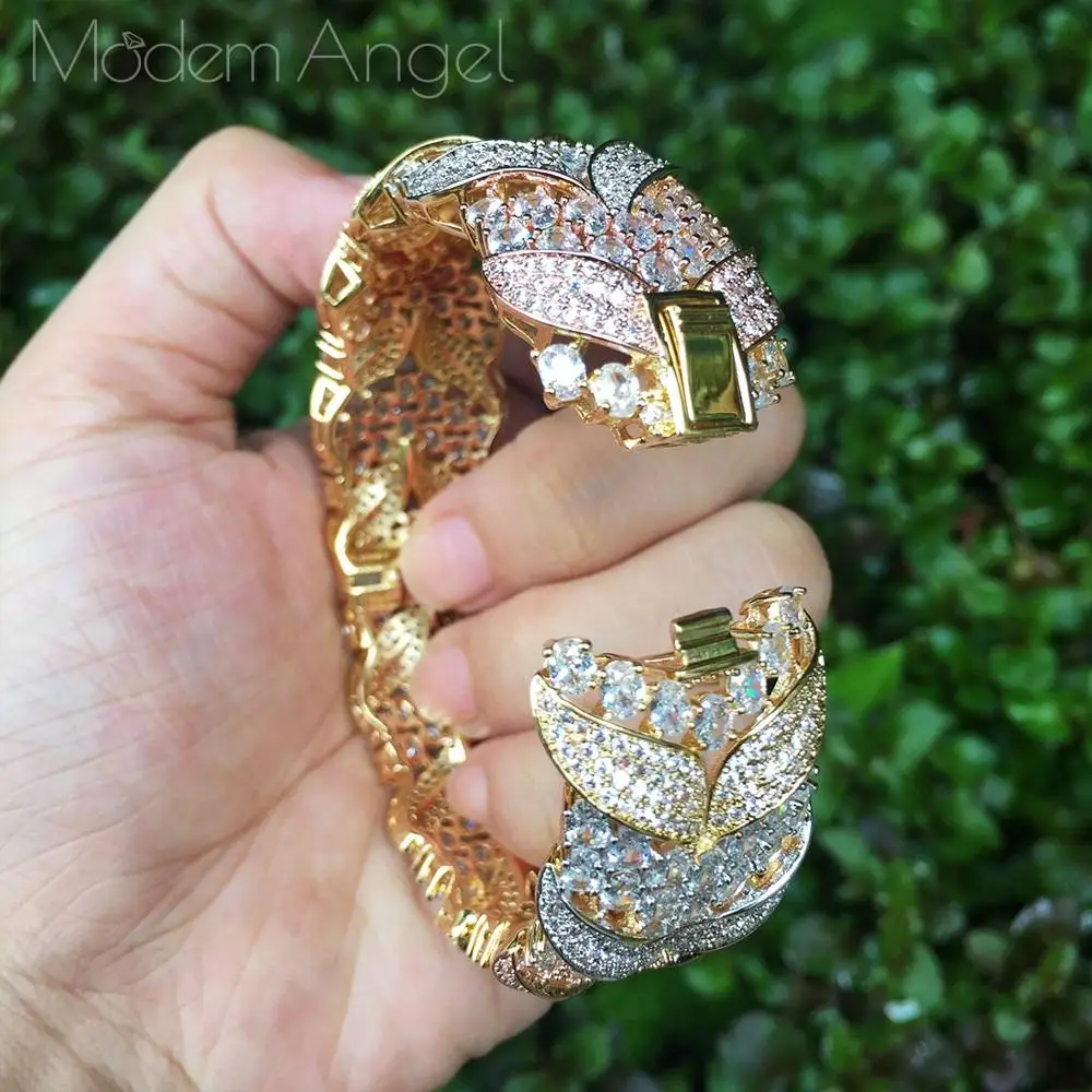 ModemAngel Brand Luxury Flower Design Cubic Zirconia Three colors Bracelets Bangle Ring Set for Women Jewelry Gifts | Украшения и