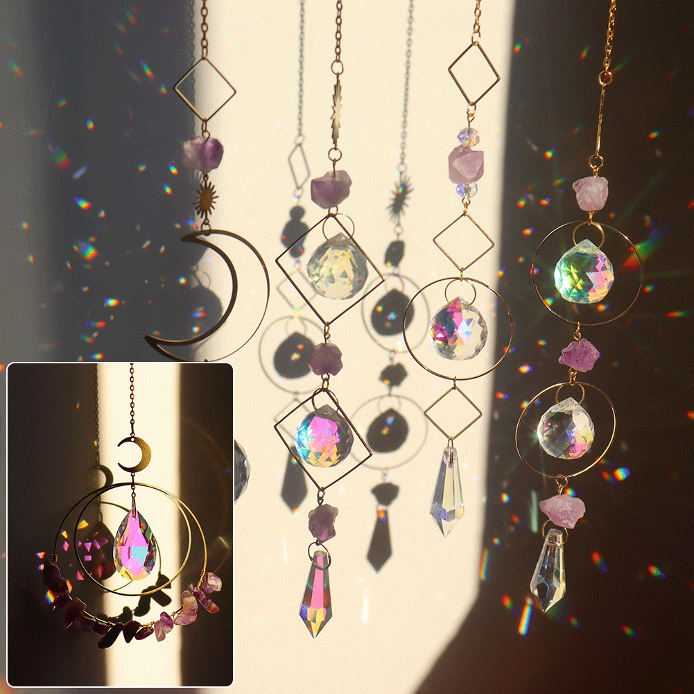 Crystal Wind Chimes Amber Star Moon Sun Pendants Dream Catcher Rainbow Maker Hanging Ornament Jewellery for Outdoor Garden Decor 
Crystal Wind Chimes Amber Star Moon Sun Pendants Dream Catcher Rainbow Maker Hanging Ornament Jewellery for Outdoor Garden Decor