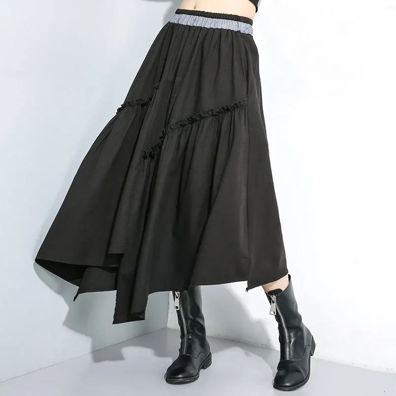 [LANMREM] 2020 Spring New Products Fashion Elastic Waist Solid Color Pleated Personality Irregular Skirt Female PA664 | Женская одежда