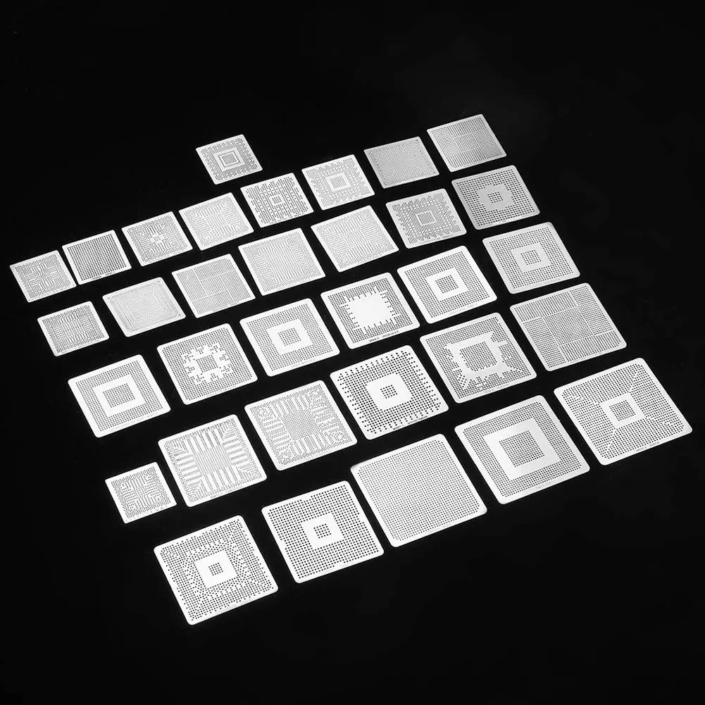 33PCS BGA Reballing Stencil Universal Directly Heat Templates Rework Net Holder Stainless Steel Mesh CPU Repair Tool
33PCS BGA Reballing Stencil Universal Directly Heat Templates Rework Net Holder Stainless Steel Mesh CPU Repair Tool