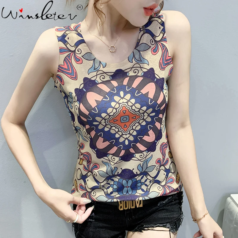 Summer European Clothes Thin Vest Fashion Sexy O-Neck Print Flower Women Tops Sleeveless Bottoming Shirt All Match 2021 T15927A
Summer European Clothes Thin Vest Fashion Sexy O-Neck Print Flower Women Tops Sleeveless Bottoming Shirt All Match 2021 T15927A