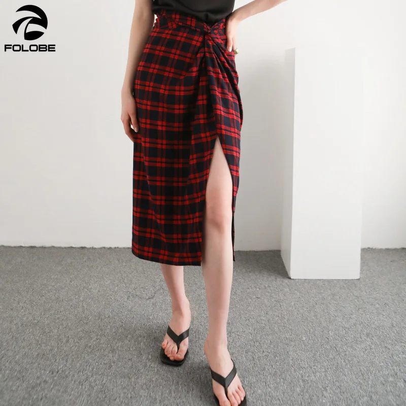 FOLOBE 2021 Summer Vintage Red Plaid Skirt Women Split Irregular Criss Cross Pleated Elegant Slim Midi-calf Skirt Female
FOLOBE 2021 Summer Vintage Red Plaid Skirt Women Split Irregular Criss Cross Pleated Elegant Slim Midi-calf Skirt Female