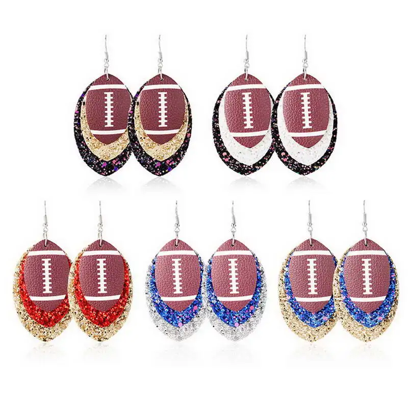 Soccer Football 3 Layers Leather Dangle Drops Earrings for Women Glitter Leather Football Sport Leather Drop Earrings
Soccer Football 3 Layers Leather Dangle Drops Earrings for Women Glitter Leather Football Sport Leather Drop Earrings