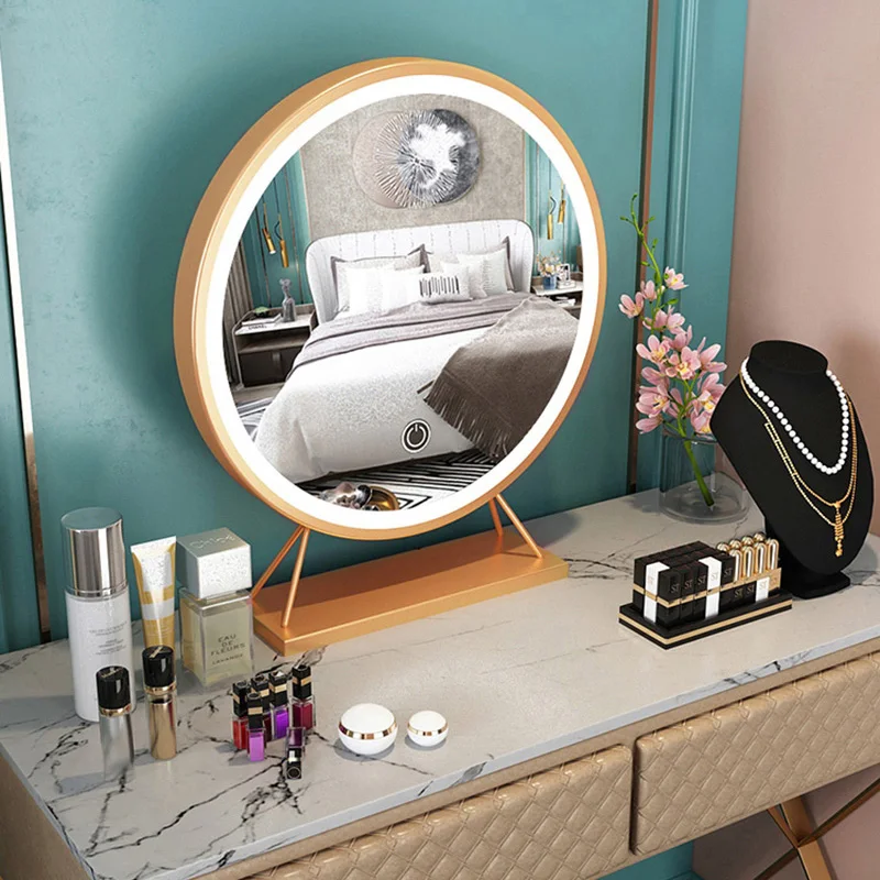 Nordic Style Makeup Mirror With LED Light Desktop Mirrors For Bedroom Large Dressing Mirror Home Decorative Wall Round Mirror
Nordic Style Makeup Mirror With LED Light Desktop Mirrors For Bedroom Large Dressing Mirror Home Decorative Wall Round Mirror
