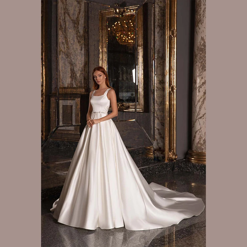 Wedding Dress Luxury Square Neck A-line Illusion Bridal Gown Floor-length Sleeveless Satin Beading Applique Vestido De Novia
Wedding Dress Luxury Square Neck A-line Illusion Bridal Gown Floor-length Sleeveless Satin Beading Applique Vestido De Novia