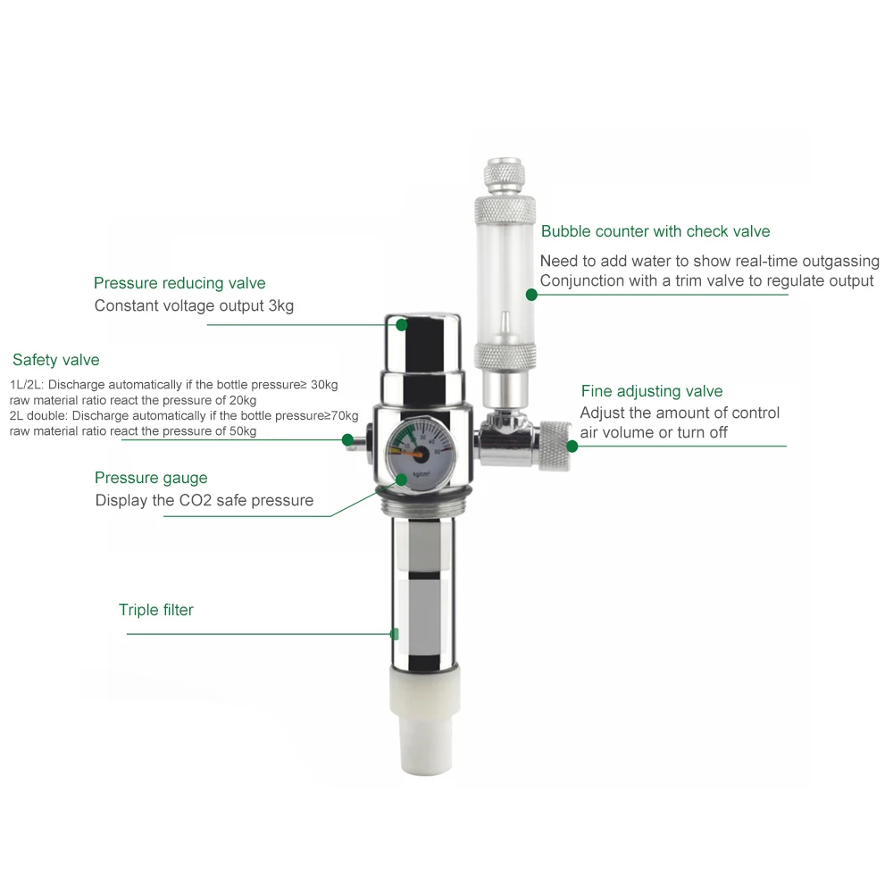 70KG Pressure Reducing Valve+Bubble Counter for 1L/2L Stainless Steel Bottle Aquarium CO2 Generator System Aquarium Accessories
70KG Pressure Reducing Valve+Bubble Counter for 1L/2L Stainless Steel Bottle Aquarium CO2 Generator System Aquarium Accessories
