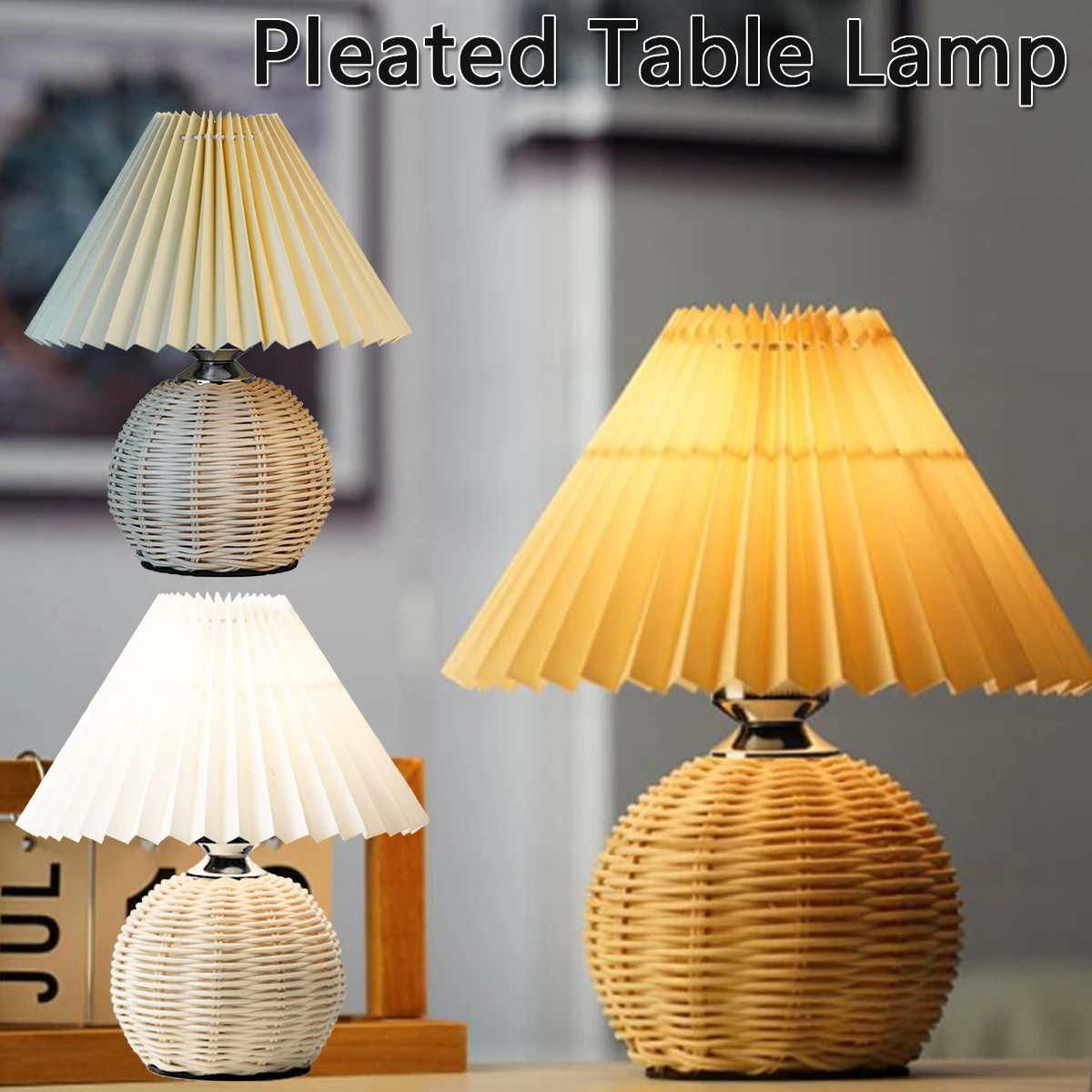 Vintage Rattan Lamp Table Korean Table Lamps for Bedroom Lamp Living Room Light Home Deco Creative Pleats Lamp with Led Bulb
Vintage Rattan Lamp Table Korean Table Lamps for Bedroom Lamp Living Room Light Home Deco Creative Pleats Lamp with Led Bulb