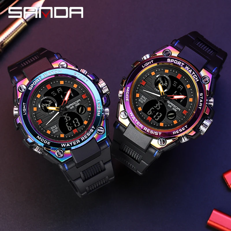 Часы SANDA мужские электронные в стиле милитари модные роскошные Цифровые наручные