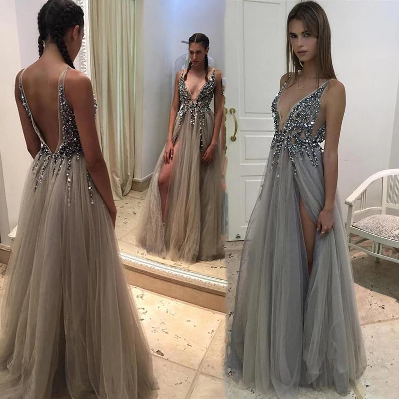 Split Tulle Long Prom Dresses 2021 V-Neck Crystal Sexy Evening Dress For Wedding Party Ball Gown Gala Vestidos De Fiesta Rochii
Split Tulle Long Prom Dresses 2021 V-Neck Crystal Sexy Evening Dress For Wedding Party Ball Gown Gala Vestidos De Fiesta Rochii