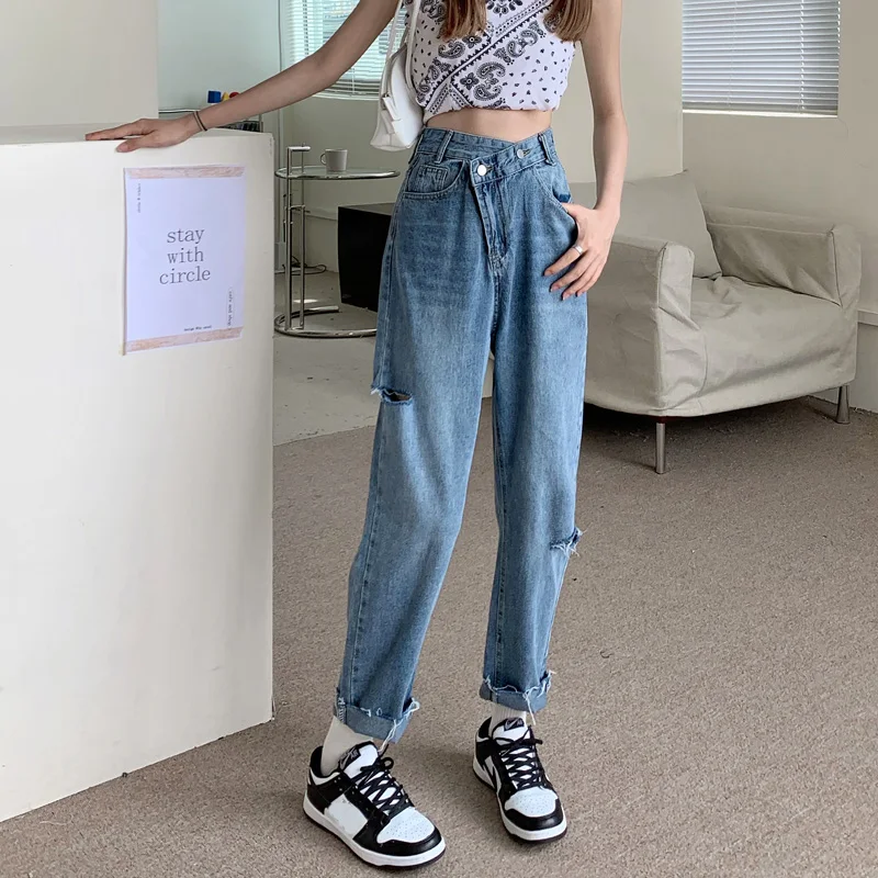 Streetwear Irregular High Waist Women Jeans Loose Ripped Pants Female Fashion High Street Nine-point Denim Trousers Mujer
Streetwear Irregular High Waist Women Jeans Loose Ripped Pants Female Fashion High Street Nine-point Denim Trousers Mujer