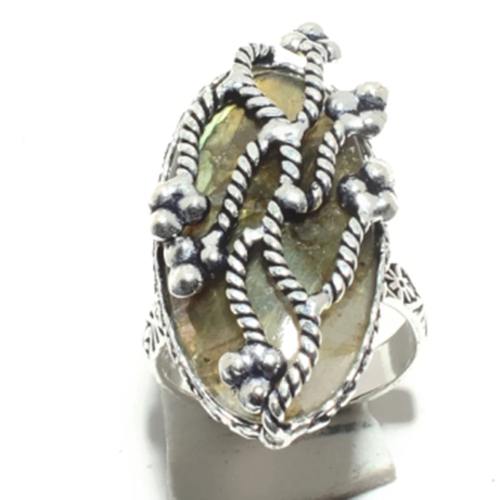 Labradorite Ring Silver Overlay over Copper USA Size: 7.5 R5896 | Украшения и аксессуары