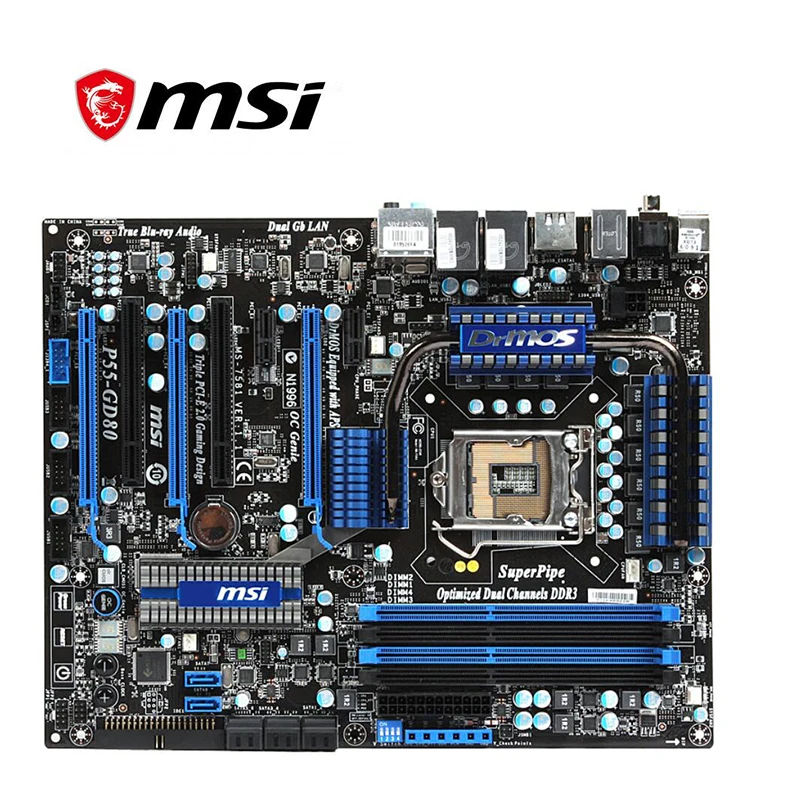 Для материнской платы MSI P55 GD80 LGA 1156 DDR3 для Intel P55M десктопная материнская плата SATA II