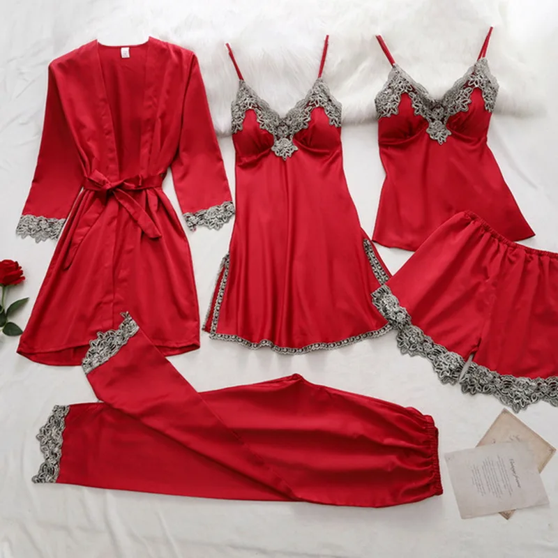 Women Robe Suit Pajamas Nighty&Satin Kimono Bathrobe Gown Nightdress Silky Lace Set Sleep Nightwear Home Sexy V-Neck Nightgown
Women Robe Suit Pajamas Nighty&Satin Kimono Bathrobe Gown Nightdress Silky Lace Set Sleep Nightwear Home Sexy V-Neck Nightgown