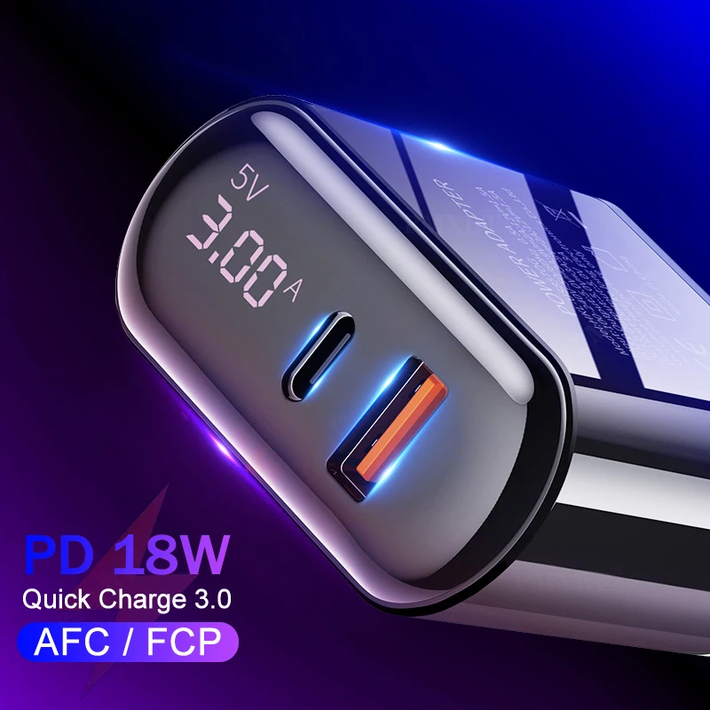Digital Display Quick Charge 3.0 USB Charger 18W PD 3.0 Fast Charging For iPhone 11 Pro Mobile Phone USB C Charger Power Adapter
Digital Display Quick Charge 3.0 USB Charger 18W PD 3.0 Fast Charging For iPhone 11 Pro Mobile Phone USB C Charger Power Adapter