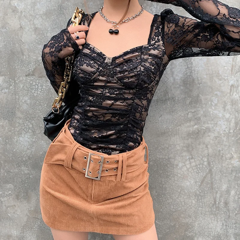 Sexy Low-cut Women's T-shirts Transparent Lace Mysterious Long Sleeve Slim Tees Spring 2021 New Night Club T Shirts Women
Sexy Low-cut Women's T-shirts Transparent Lace Mysterious Long Sleeve Slim Tees Spring 2021 New Night Club T Shirts Women