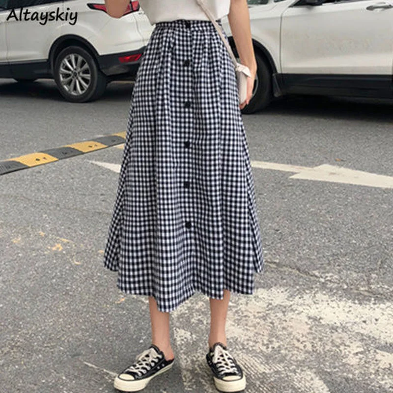 Skirts Women Empire Streetwear BF Button Summer New Korean Vintage Plaid College All-match Design A-line Loose Sweet Daily Mujer 
Skirts Women Empire Streetwear BF Button Summer New Korean Vintage Plaid College All-match Design A-line Loose Sweet Daily Mujer