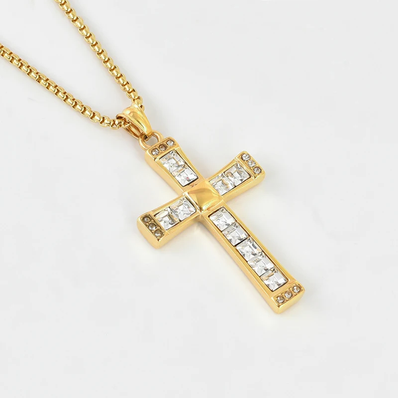 Gold color stainless steel Big CZ stones cross pendant necklace men women religious Christian cross necklace jewelry fashion
Gold color stainless steel Big CZ stones cross pendant necklace men women religious Christian cross necklace jewelry fashion