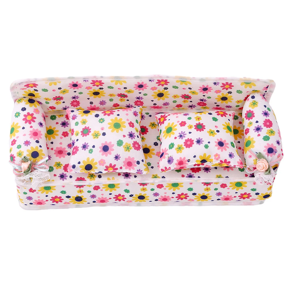 

Kids Mini Doll Flower Printed Sofa Soft Couch With 2 Cushions Pillows Miniature Dollhouse Furniture Accessories For Barbie Toy