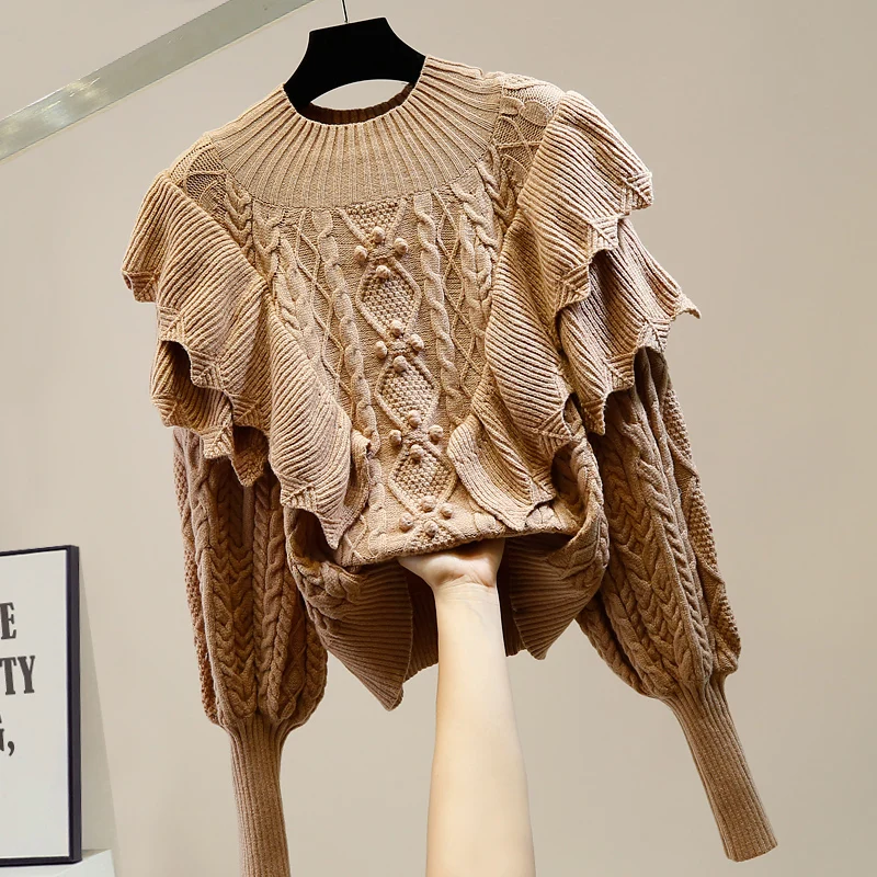 2020 Fall Winter Vintage Sweater Women Lantern Sleeve Pleated Ruffles Flower Knitted Pullover Long Sleeve Loose Girls Sweaters
2020 Fall Winter Vintage Sweater Women Lantern Sleeve Pleated Ruffles Flower Knitted Pullover Long Sleeve Loose Girls Sweaters