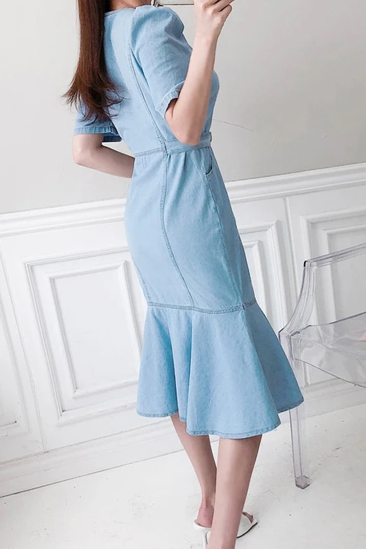 COIGARSAM Ruffles Women dress New Summer Single Breasted High Waist Dresses Blue 7074
COIGARSAM Ruffles Women dress New Summer Single Breasted High Waist Dresses Blue 7074