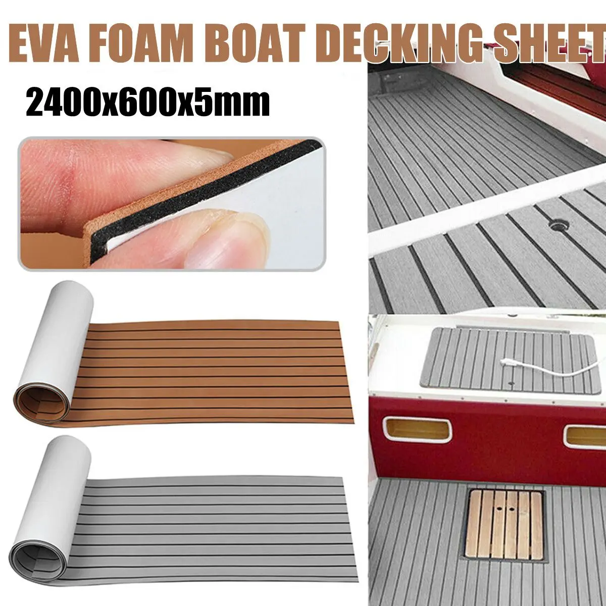 

2400x600x5mm EVA Foam Faux Teak Decking Sheet Marine Boat Flooring Pad Self Adhesive Non-slip Yacht Flooring Pad RV Floor Mat
