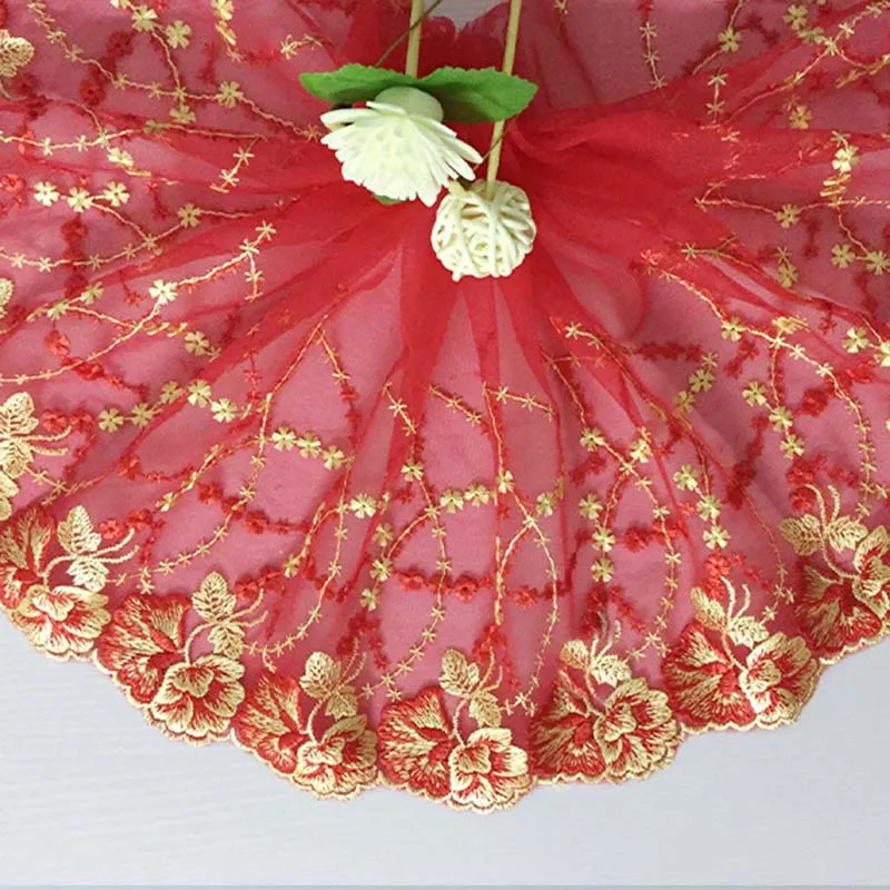 

20Yards Red Embroidery Lace Fabric DIY Applique Collar Trim Floral Ribbon Craft Sewing Guipure Dress Decor 20cm Width