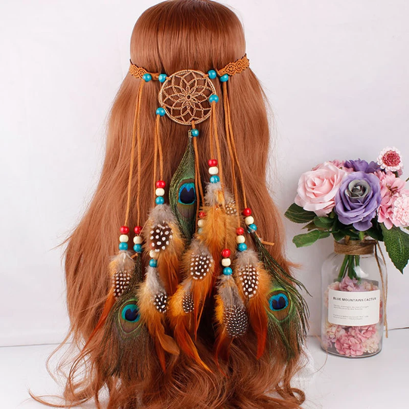 Dream Catcher Feather Headband Hippie Women Dreamcatcher Headband Indian Colored Beaded Artificial Peacock Feather Adjustable
Dream Catcher Feather Headband Hippie Women Dreamcatcher Headband Indian Colored Beaded Artificial Peacock Feather Adjustable