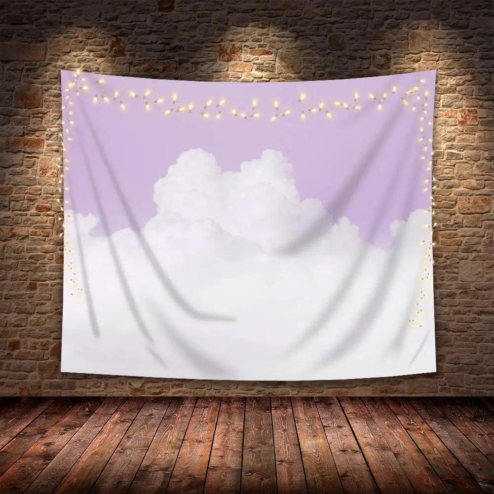 

Pastel Purple Sky White Clouds Tapestry Art Wall Hanging Bedroom Living Room Dorm Decor Fabric