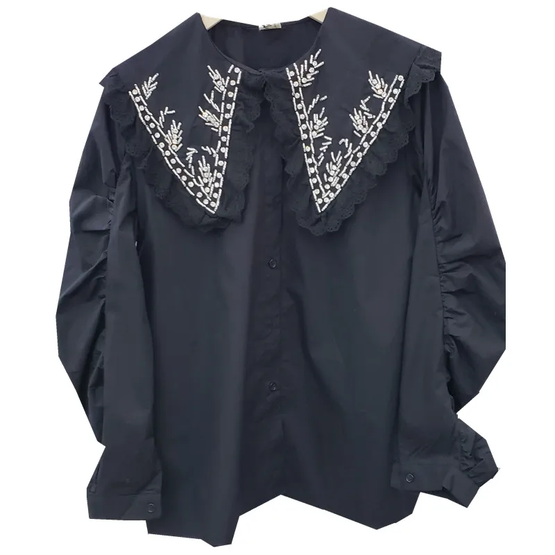 Rhinestone Doll Collar Long Sleeve Shirt Women 2021 Spring All-Matching Temperament Casual Solid Color Loose Blouse Blusas Femme
Rhinestone Doll Collar Long Sleeve Shirt Women 2021 Spring All-Matching Temperament Casual Solid Color Loose Blouse Blusas Femme