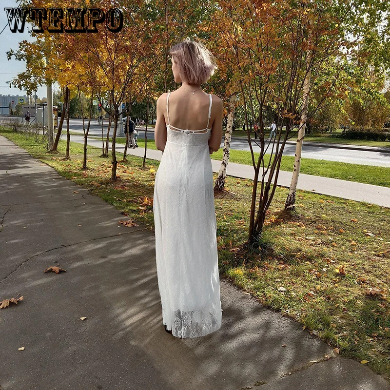 White Lace Sling Dress Women Sleeve Backless Sexy Long Dresses Spaghetti Strap Bandage Maxi Night Party Dress Female Plus Size
White Lace Sling Dress Women Sleeve Backless Sexy Long Dresses Spaghetti Strap Bandage Maxi Night Party Dress Female Plus Size