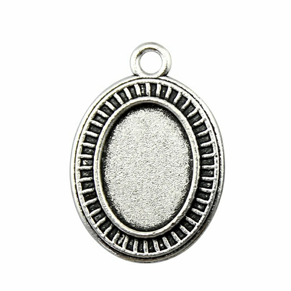 

WYSIWYG 10pcs Fit 13x18mm Oval Simple Style Cameo Cabochon Pendant Base Setting Antique Silver Color Jewelry Findings