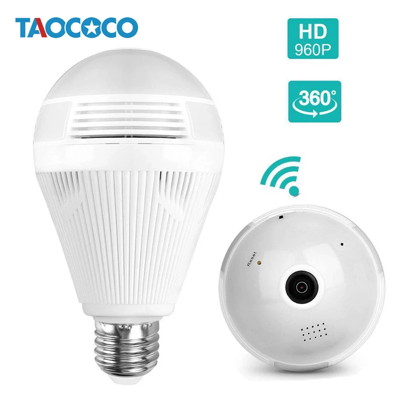 Фото 960P 1.3MP Светодиодная лампа Fisheye IP камера WiFi беспроводная CCTV 360 градусов панорамная