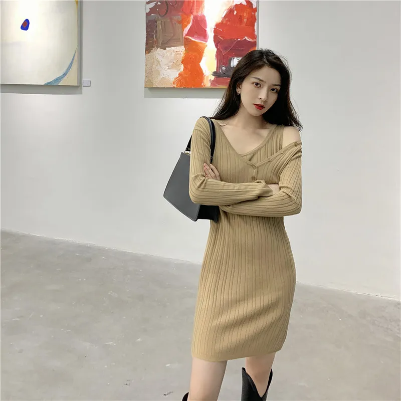 Genayooa Sexy Mini Dress Women V-neck Off Shoulder Knitted Dress Korean Slim Elastic Vestido Elegantes Party Dress Autumn Spring
Genayooa Sexy Mini Dress Women V-neck Off Shoulder Knitted Dress Korean Slim Elastic Vestido Elegantes Party Dress Autumn Spring