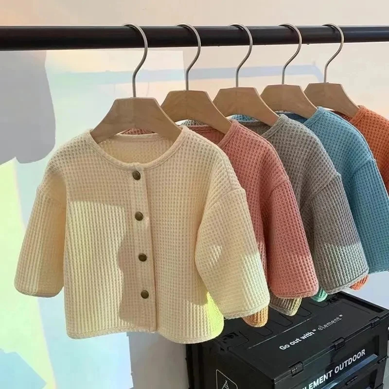 baby kids Boys girls cardigan spring autumn infant waffle knitted bottom shirts thin coats children's Korean tops P4 270
baby kids Boys girls cardigan spring autumn infant waffle knitted bottom shirts thin coats children's Korean tops P4 270